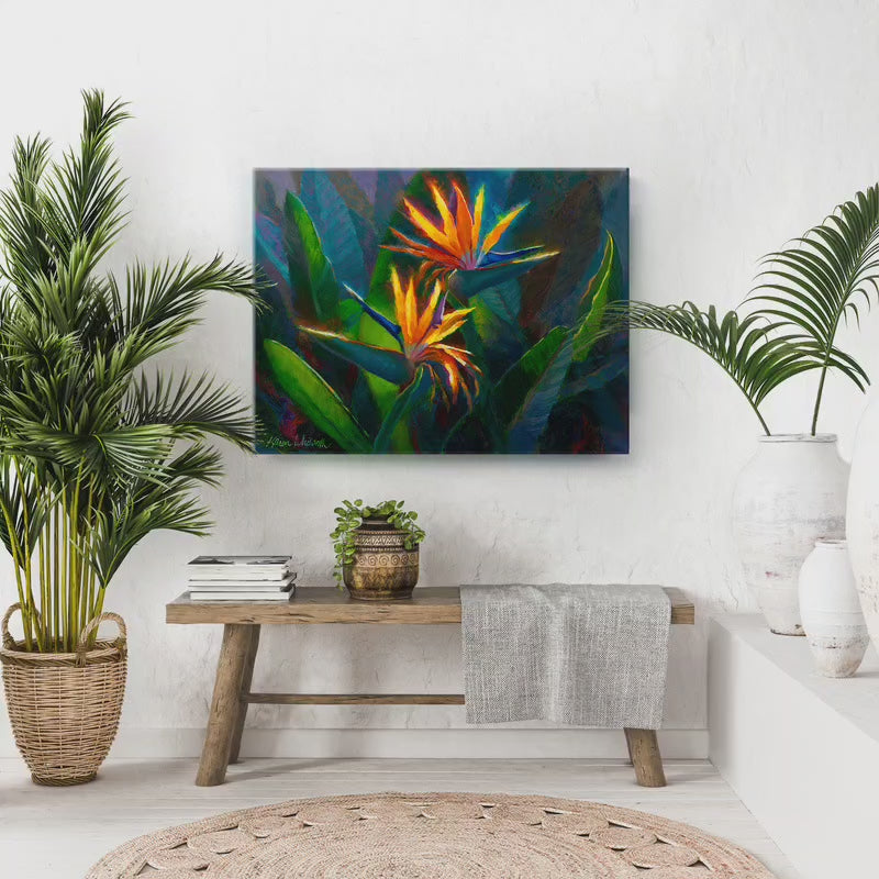 LARGE Tropical Painting, Bird of Paradise Canvas Wall Art Print