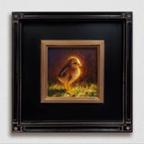 Framed Painting of Baby Chick Kauai Chickens small wall art on white wall by Hawaii artist Karen Whitworth