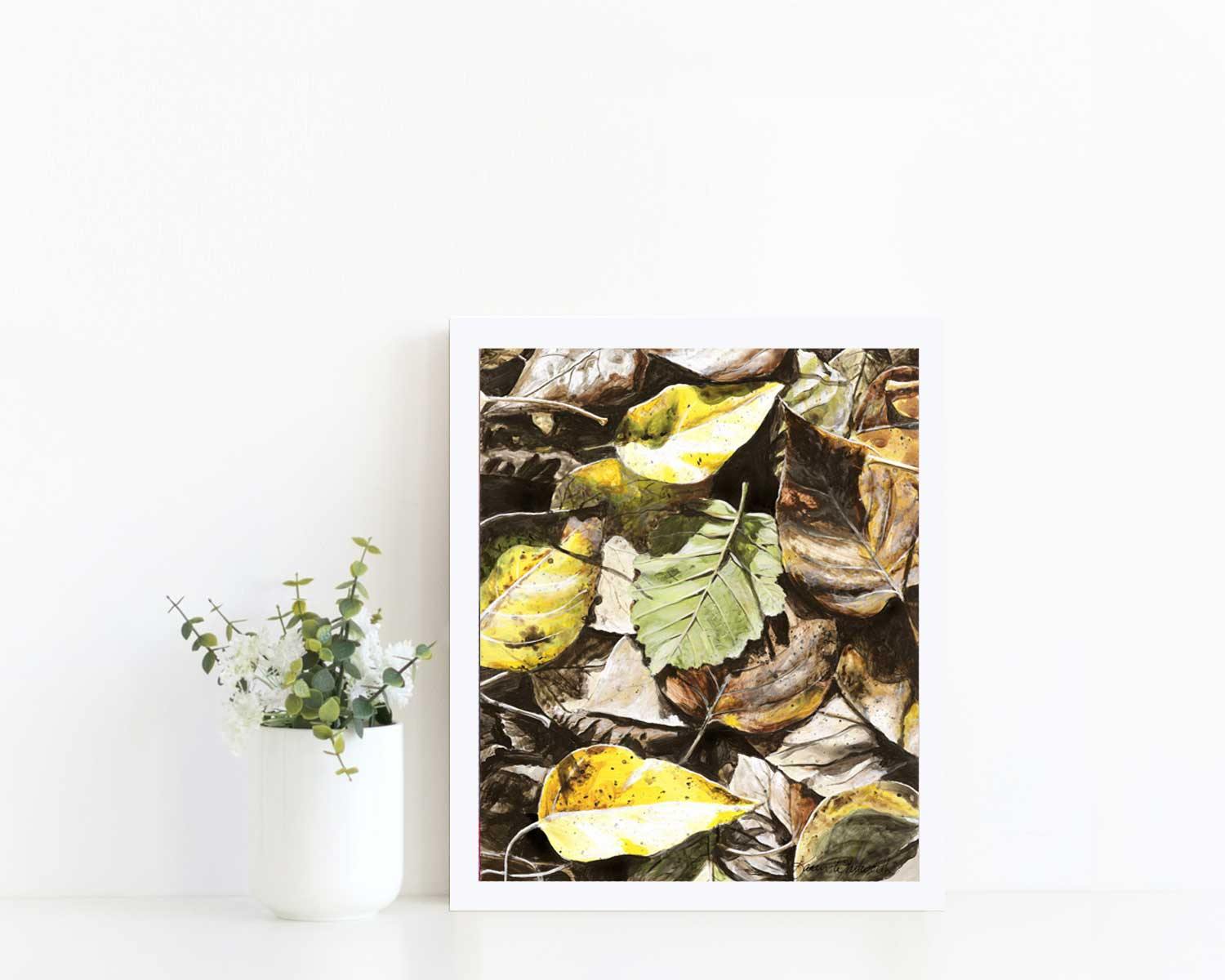 Wall art print of fallen leaves by nature artist Karen Whitworth