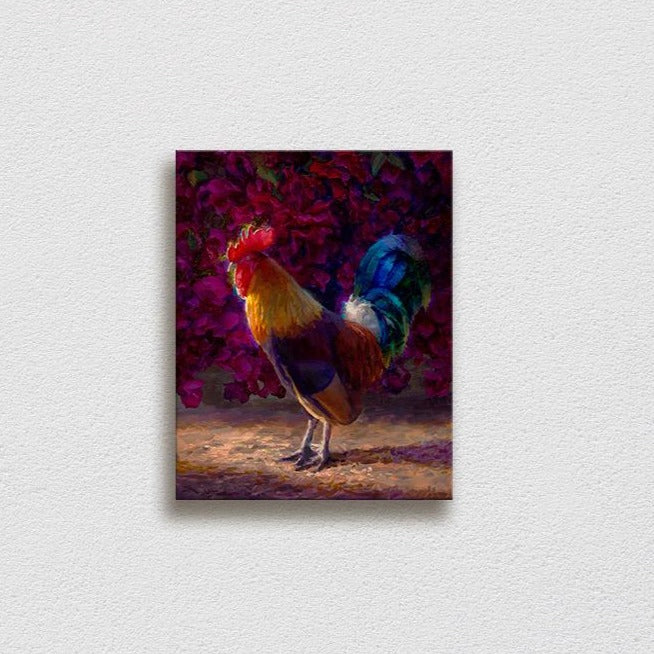 Kauai chickens rooster painting on canvas by Hawaii artist Karen Whitworth