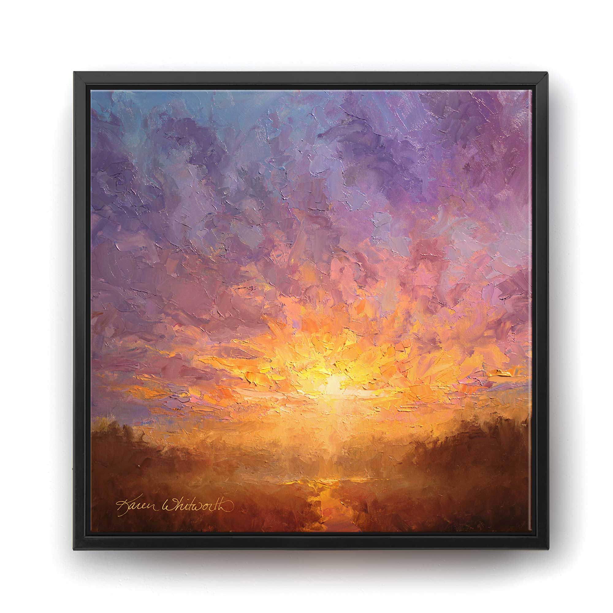 Sunrise Wall Art Canvas of Colorful Sky Painting - All Things New by Artist Karen Whitworth