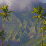 Kauai landscape art print of Hanalei cottage and palm trees in Hawaii