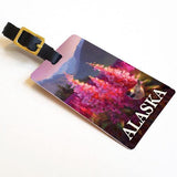 Eagle River Summer Alaska Luggage Tags Featuring a Black Capped Chickadee With Fireweed Wildflowers