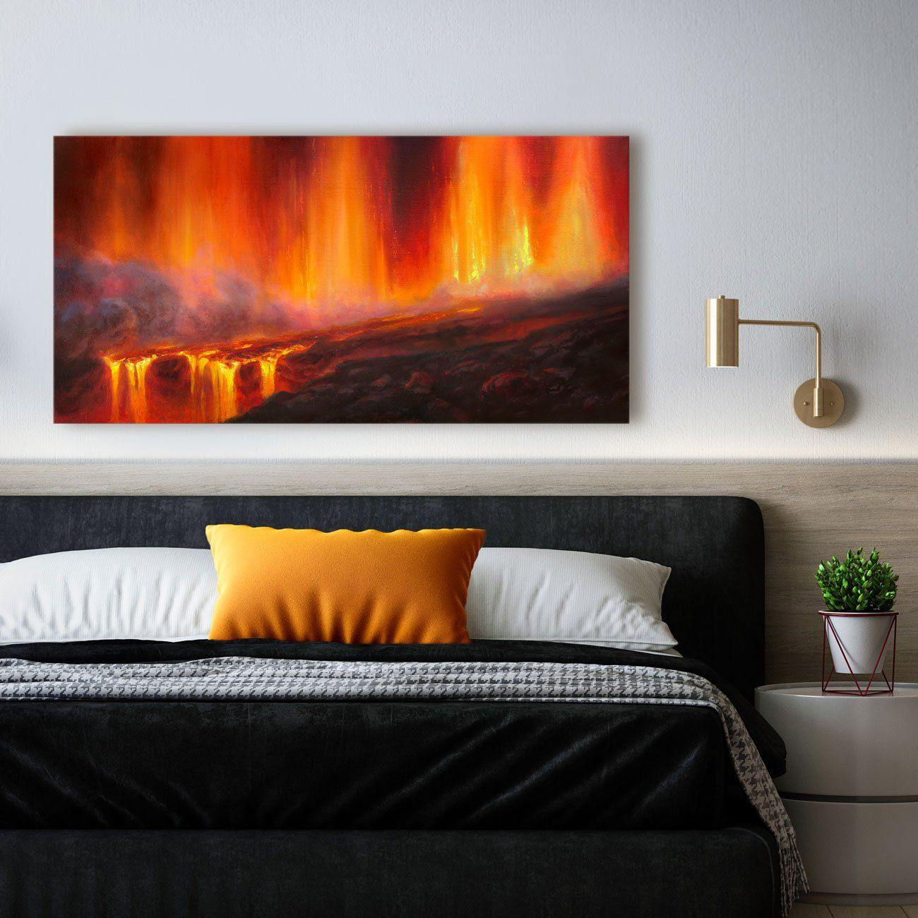 Erupting Kilauea Volcano painting on canvas with molten lava by artist Karen Whitworth