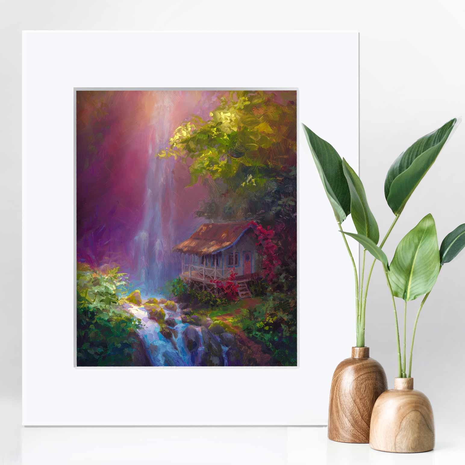 Tropical Waterfall wall art print by Hawaii landscape artist Karen Whitworth 