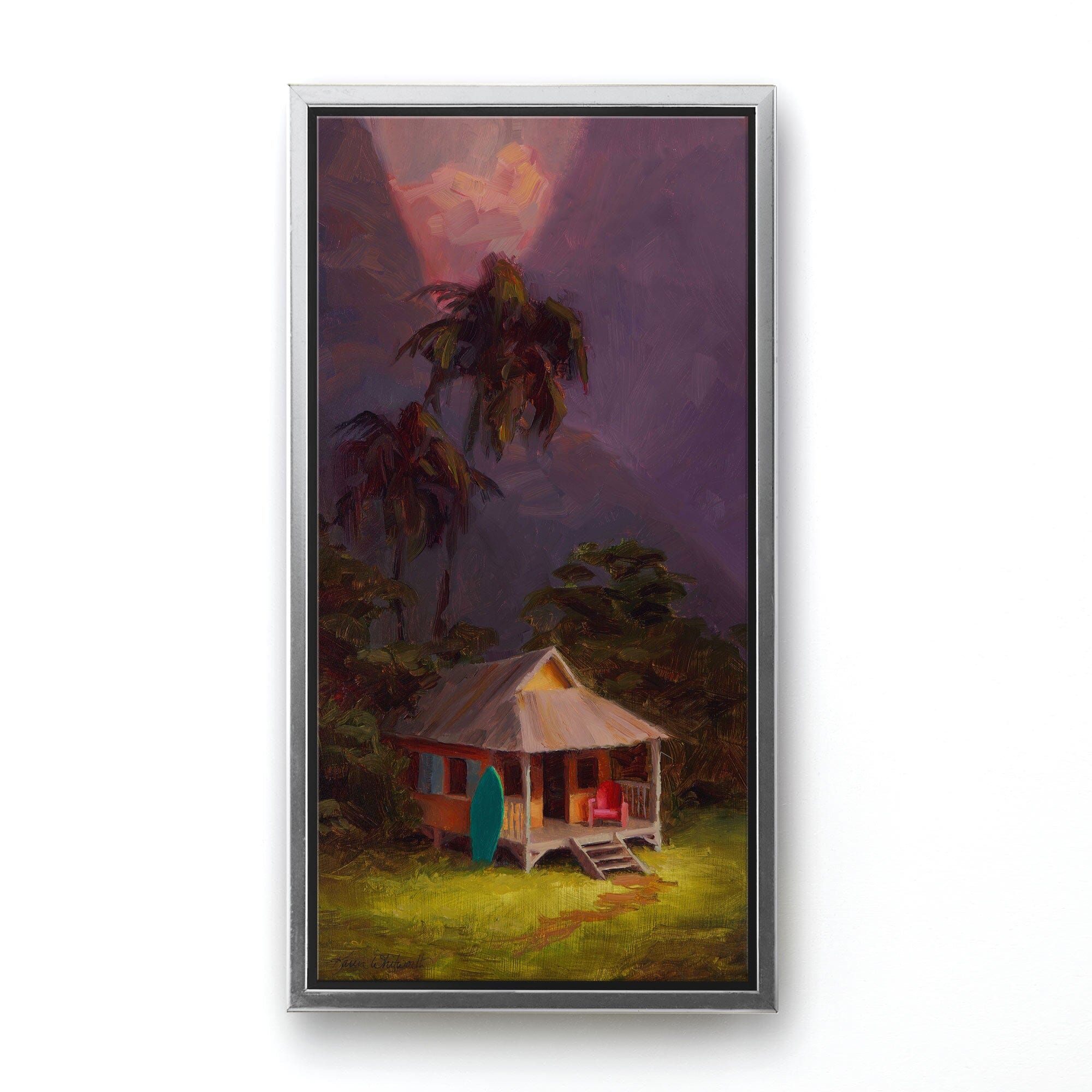 Old Hawaiian Landscape Painting - Canvas Wall Art Print of Tropical Paradise Cottage