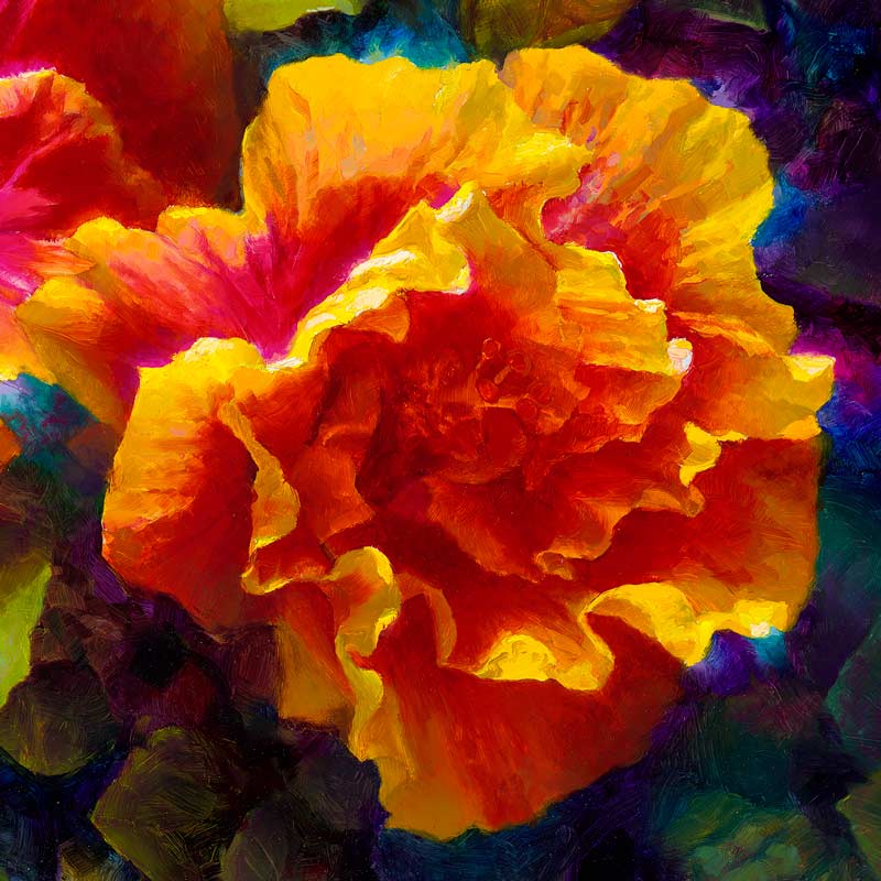 Hawaiian hibiscus painting on canvas by tropical flower artist Karen Whitworth