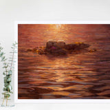 Coastal wall art print of sea otters and sunset by marine artist Karen Whitworth