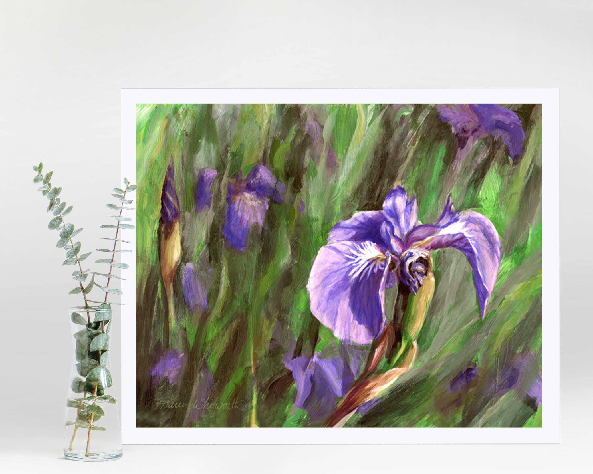 Paper wall art print of Alaskan wild iris flower by artist Karen Whitworth