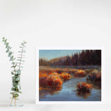 Colorful autumn wall art print of meadow landscape painting by nature artist Karen Whitworth