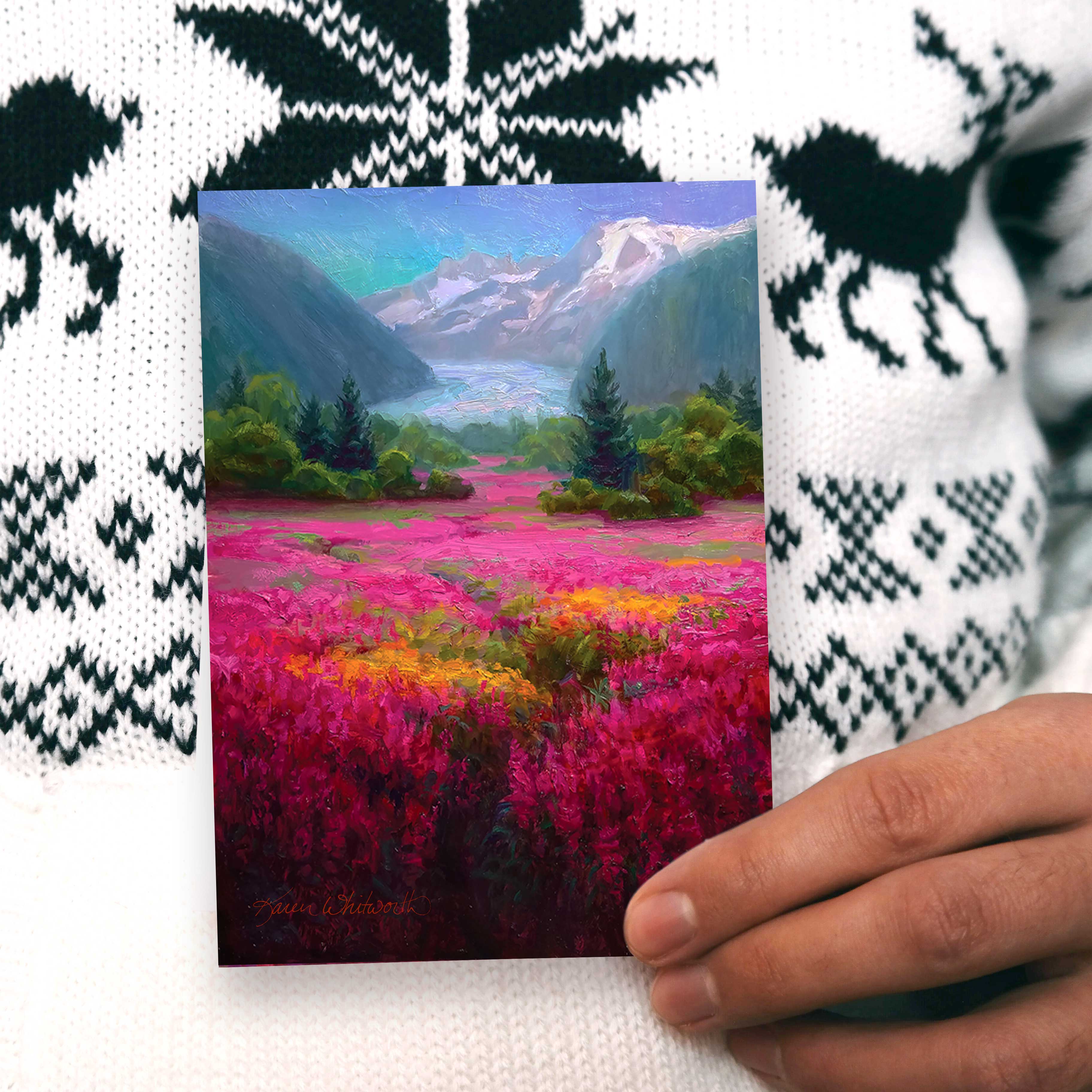 Mendenhall Glacier greeting card with Alaska Mountain by artist Karen Whitworth