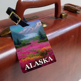 Mendenhall Glacier - Alaska Luggage Tags Featuring a The Majestic Mendenhall Glaciers With a Valley Filled with Wildflowers