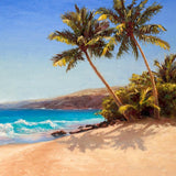 Palm tree painting on canvas with Hawaiian beach landscape by tropical artist Karen Whitworth