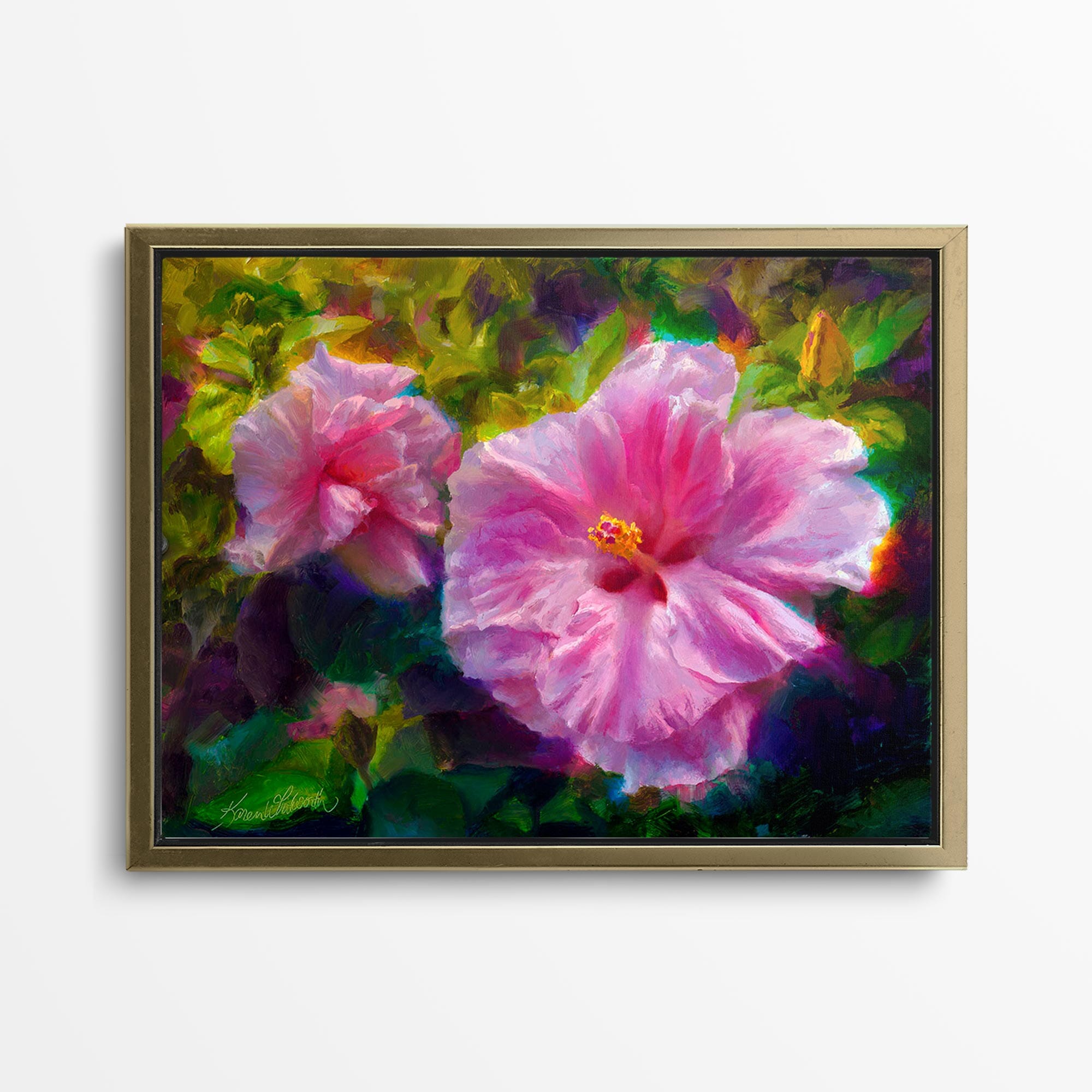 Pink Hibiscus Flower Canvas - Flower Painting Wall Art Print - Gentle Radiance