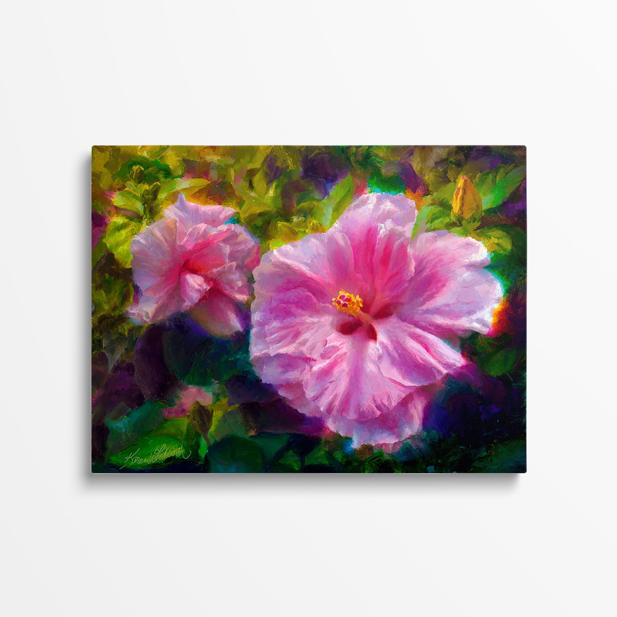 Pink Hibiscus Flower Canvas - Flower Painting Wall Art Print - Gentle Radiance