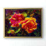 Hawaiian hibiscus painting on canvas by tropical flower artist Karen Whitworth in gold frame on white wall