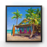 Surf Shack Painting of Beach House and Surf Boards Canvas Art Print by Karen Whitworth