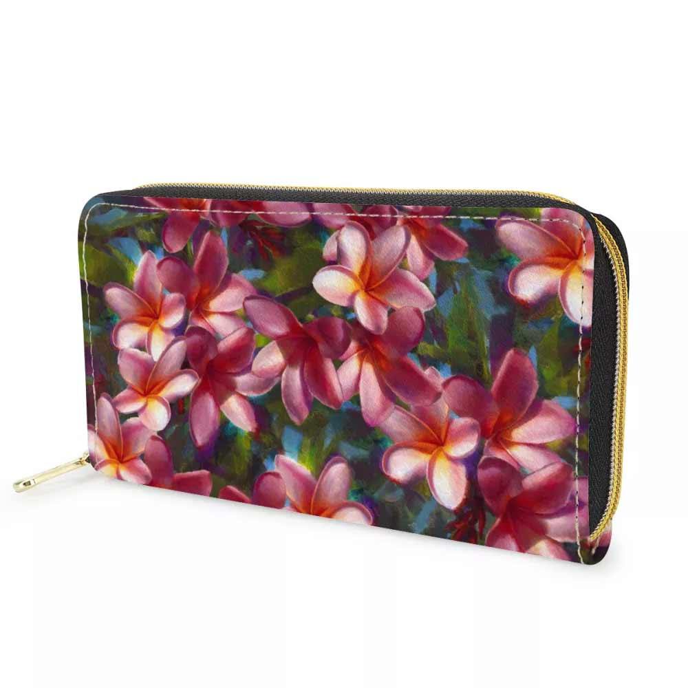 Floral wallet with zippered closure and tropical print flower pattern