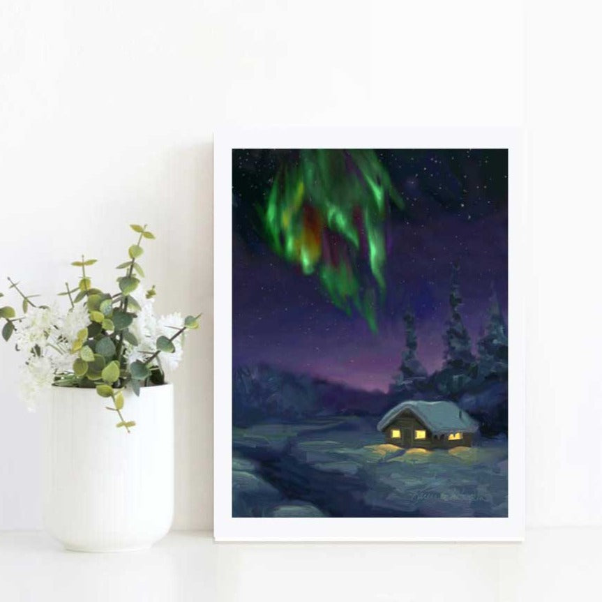 Aurora art print of Northern Lights by Alaska artist Karen Whitworth