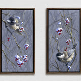 Chickadee Wall Art Canvas Set - Winter Harvest Paintings on Canvas - Matching Gallery Artwork by Karen Whitworth