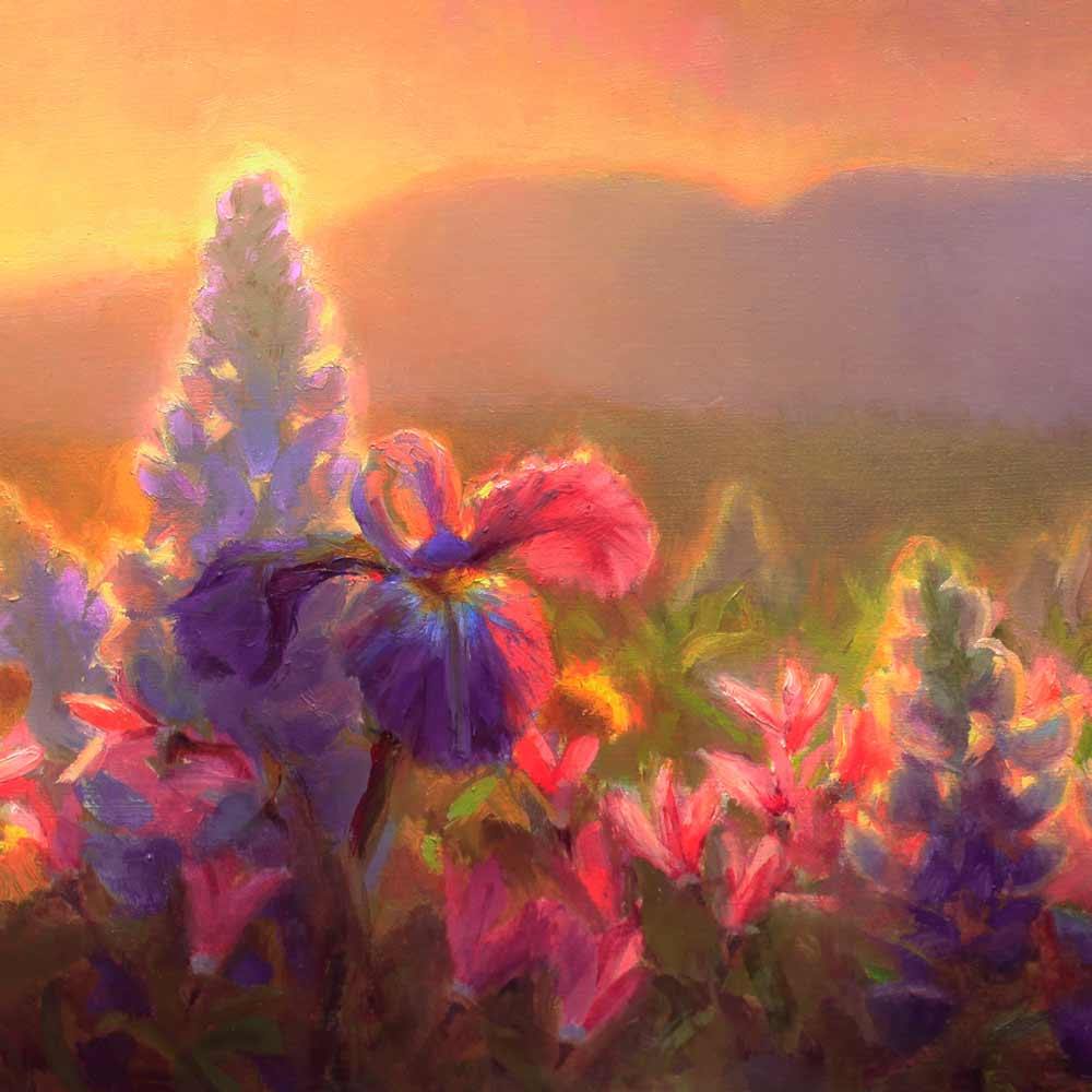 Sleeping Lady Alaska Mountain Landscape Painting of Wildflowers and Mt Susitna