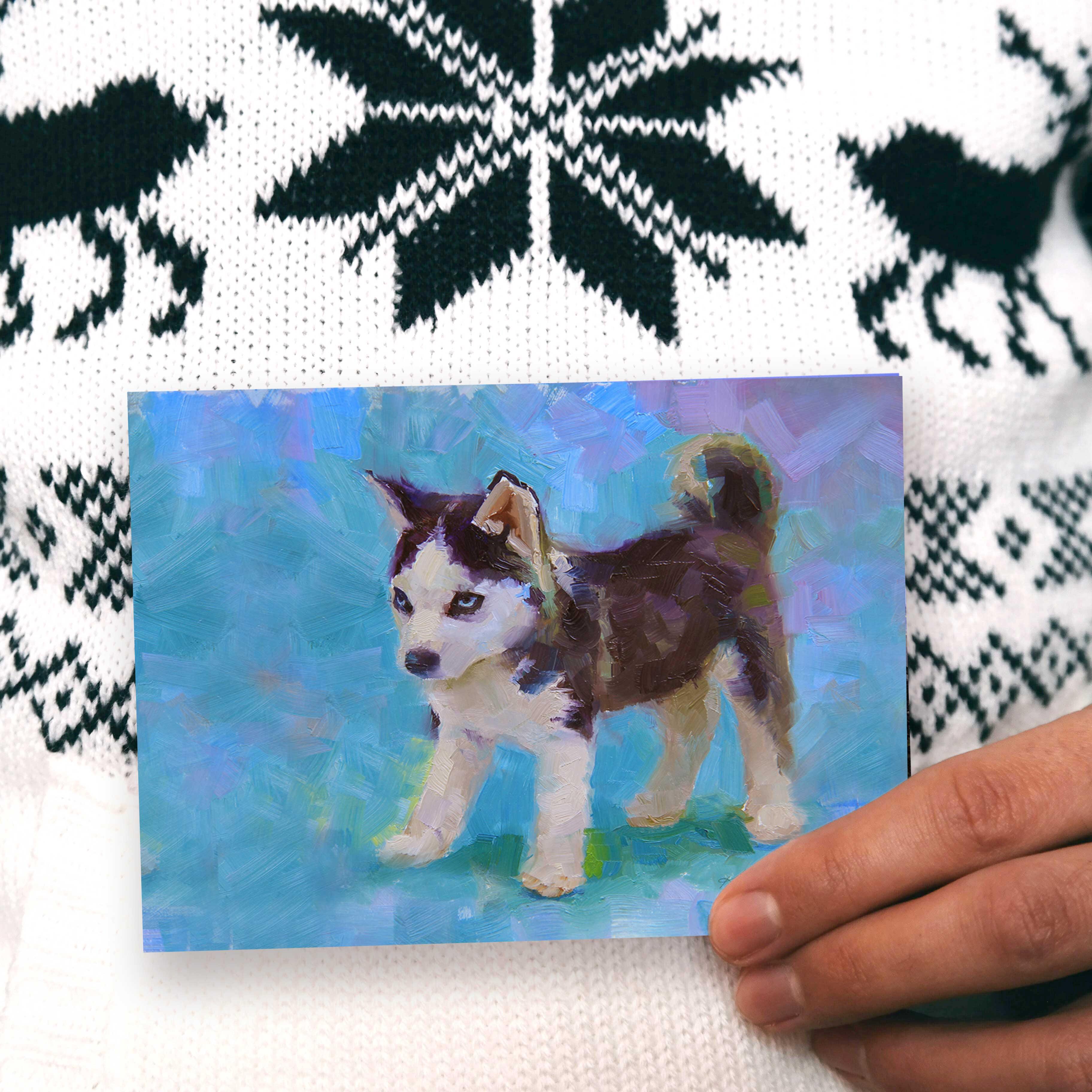 Husky puppy greeting card of Alaska sled dog by Alaska artist Karen Whitworth