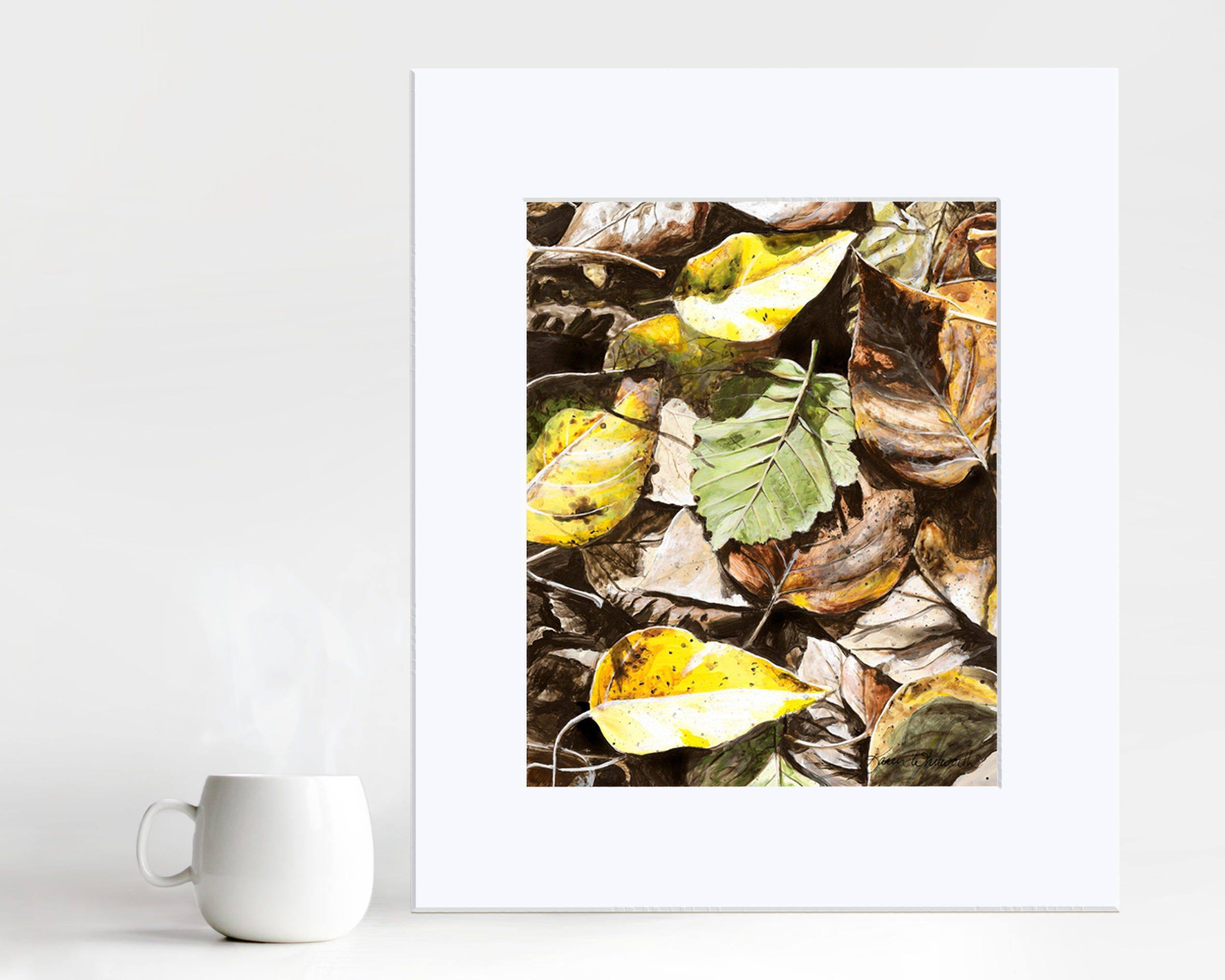 Wall art print of fallen leaves by nature artist Karen Whitworth