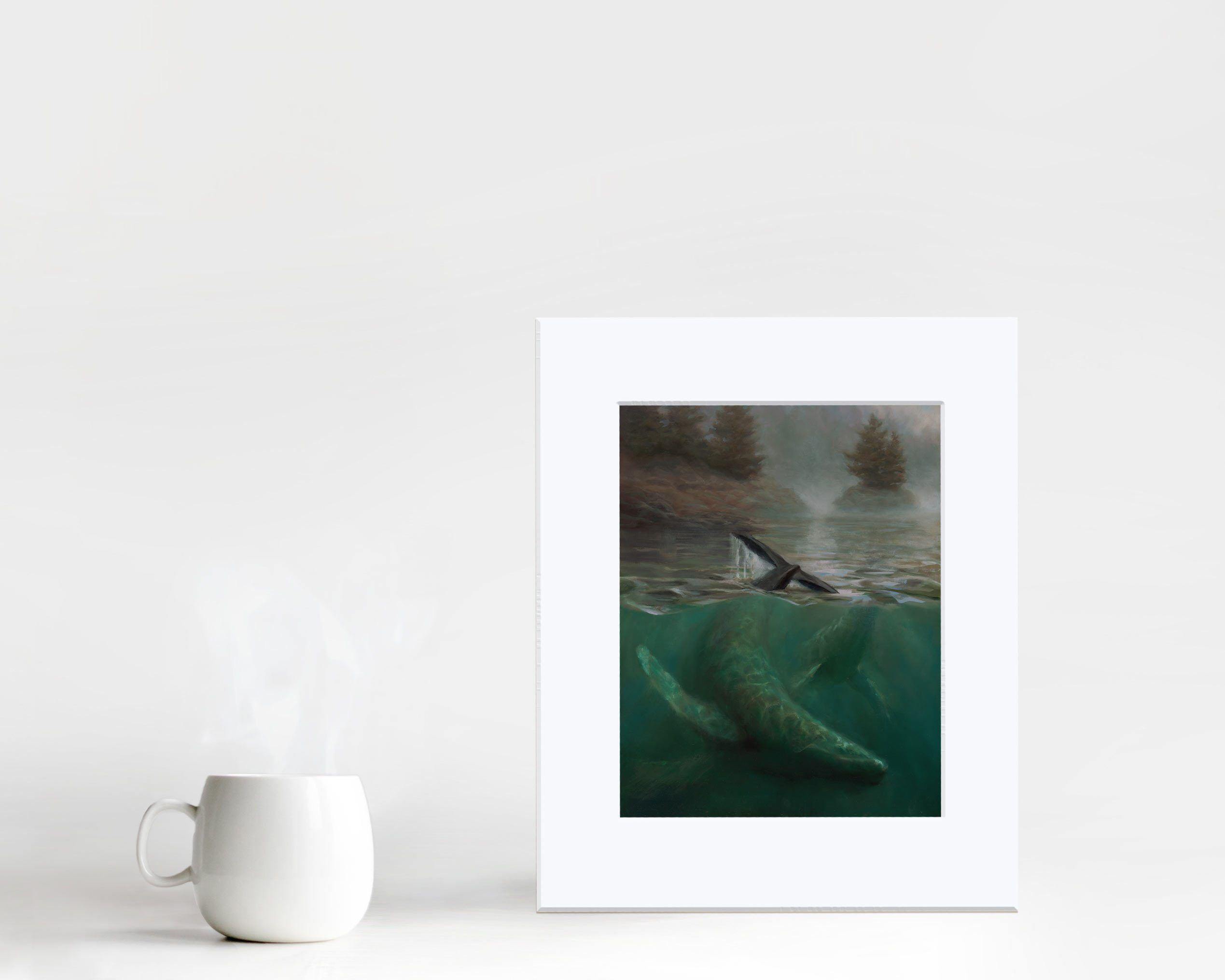 Painting of Humpback whale and calf wall art print by ocean artist Karen Whitworth