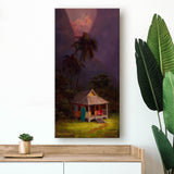 Old Hawaiian Landscape Painting - Canvas Wall Art Print of Tropical Paradise Cottage